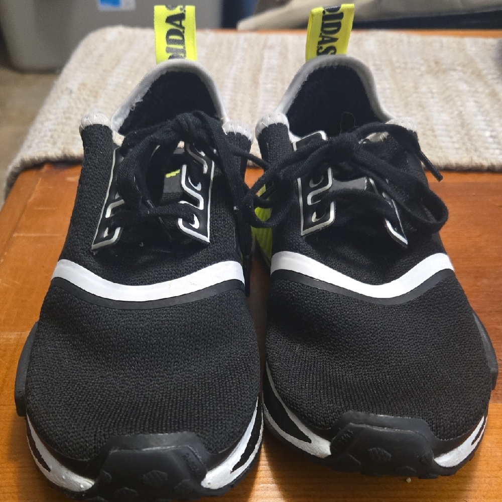 Adidas NMD Black/White/Neon Yellow Sneakers - US 4 youth (Womens 5.5)